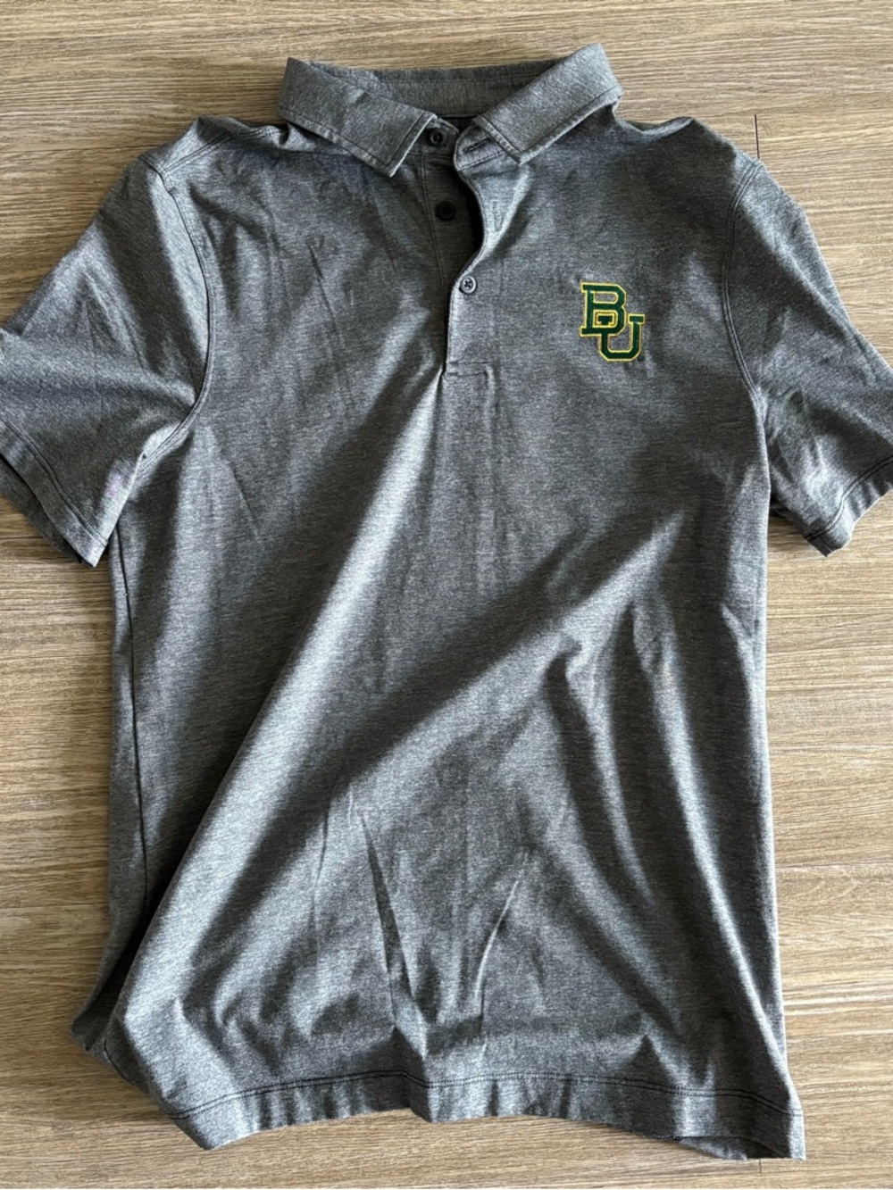 lululemon athletica Gray Polo with Green and Yellow BU Crest